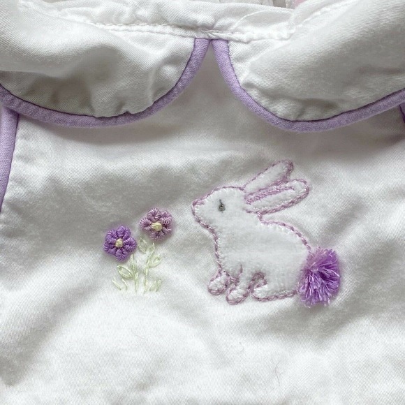 JANIE AND JACK Layette Bunny Dress White Purple Cotton Easter Spring Infant 3-6m - Picture 3 of 8